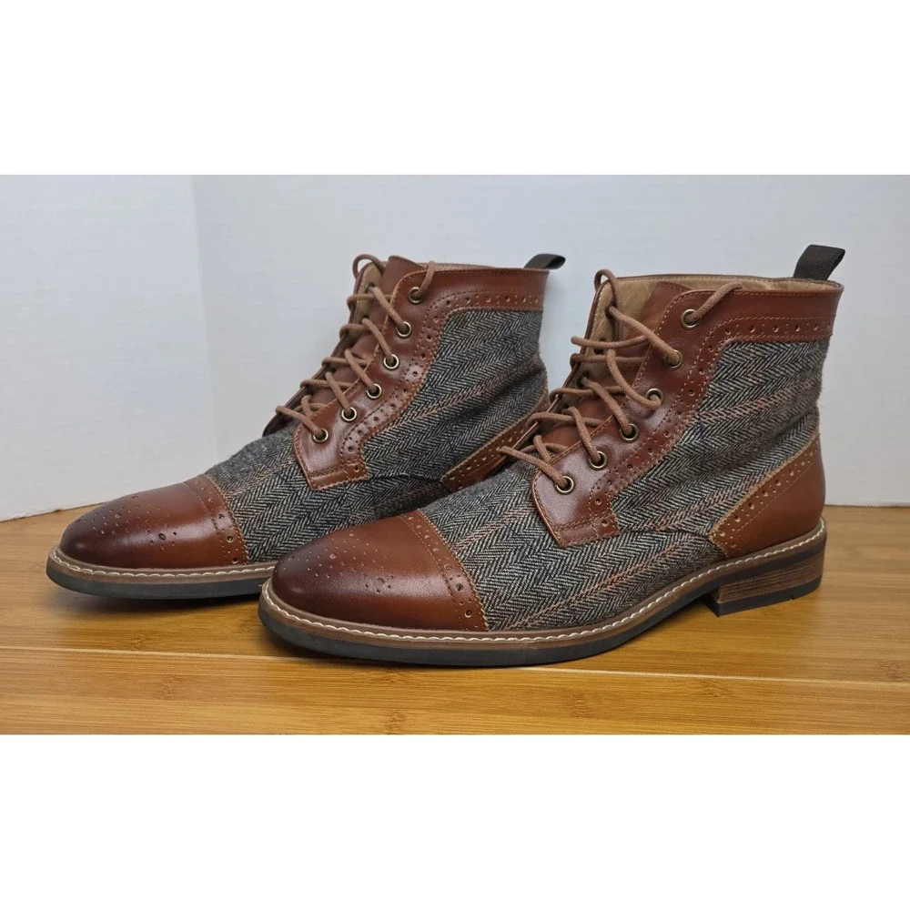 La Milano Ankle Oxford Cognac Leather Boots ELI II B521117K Men's Size 12